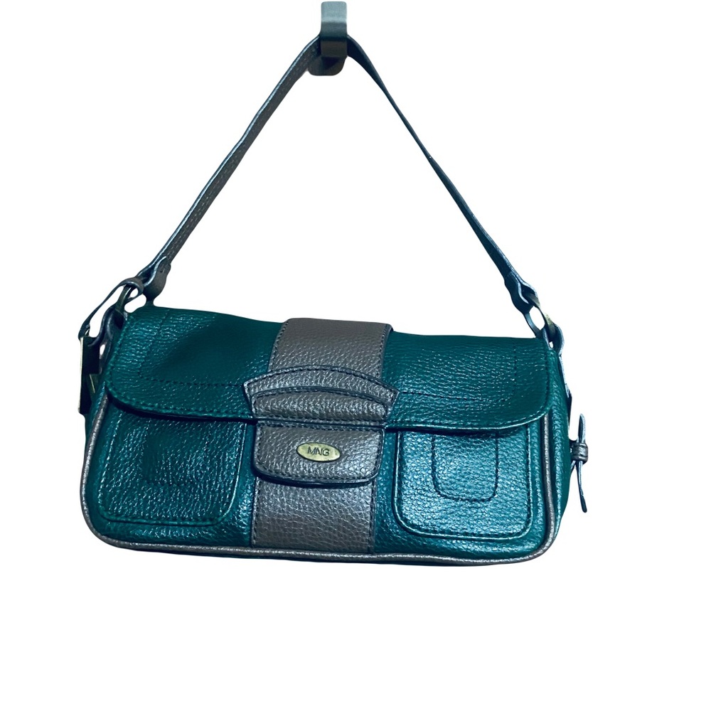Mango Green and Brown Shoulder Bag with Adjustable Strap